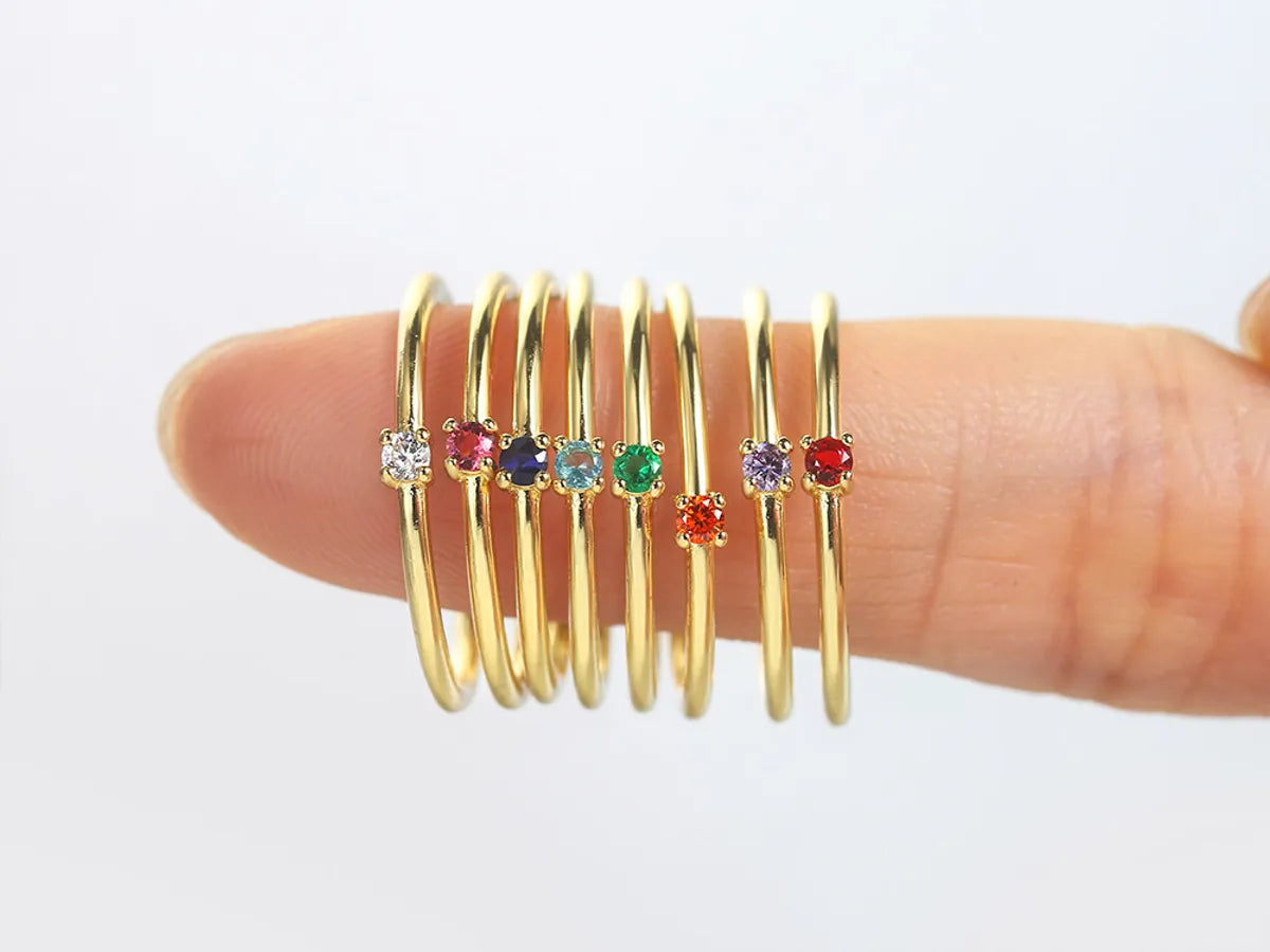 Copper 14K Gold Plated Inlay Circle Zircon Rings