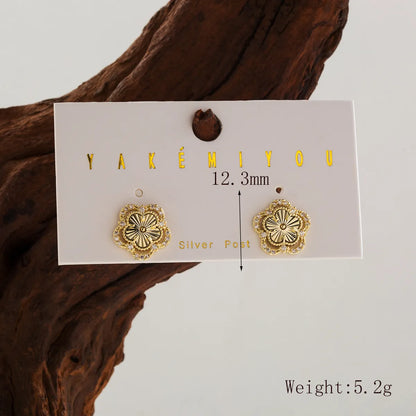 Copper 14K Gold Plated Inlay Flower Zircon Ear Studs