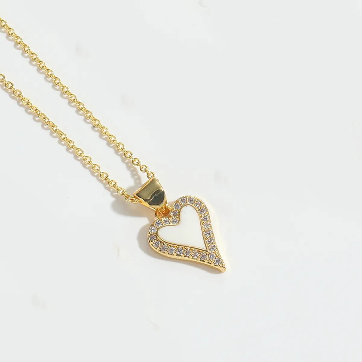 Copper 14K Gold Plated Inlay Heart Shape Bow Knot Zircon Necklace