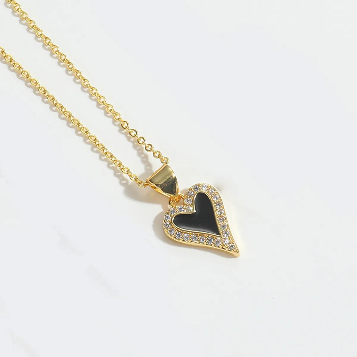 Copper 14K Gold Plated Inlay Heart Shape Bow Knot Zircon Necklace