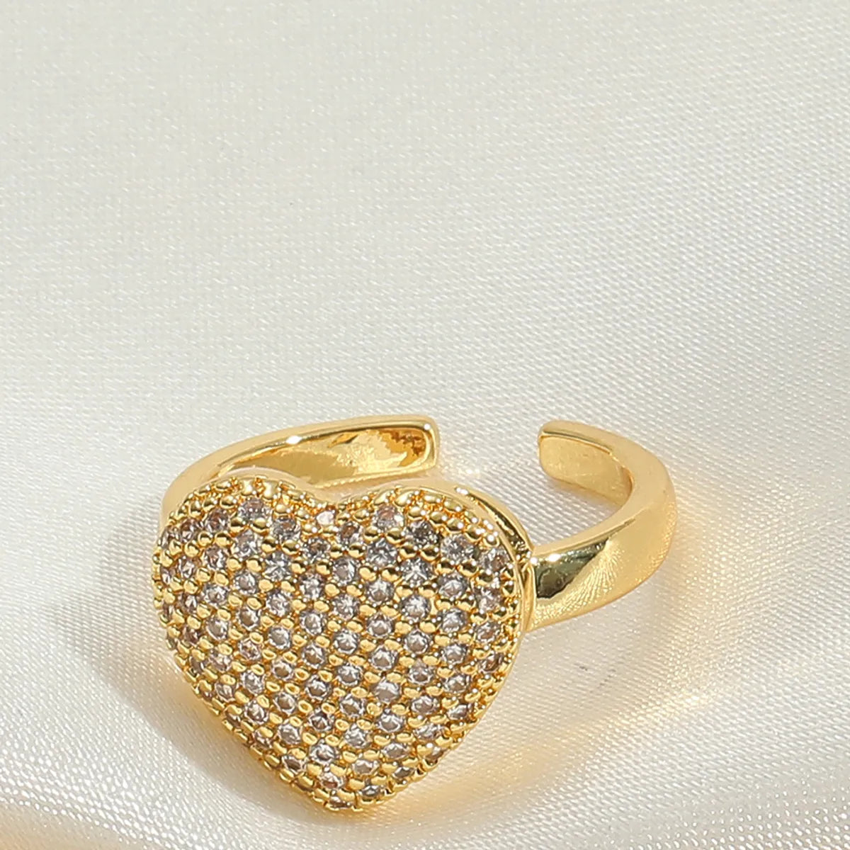 Copper 14K Gold Plated Inlay Heart Shape Zircon Rings