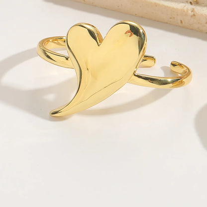 Copper 14K Gold Plated Inlay Heart Shape Zircon Rings