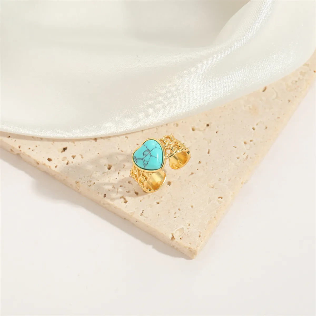 Copper 14K Gold Plated Plating Inlay Heart Shape Turquoise Rings