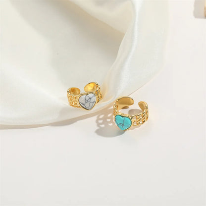 Copper 14K Gold Plated Plating Inlay Heart Shape Turquoise Rings