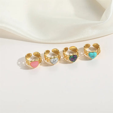 Copper 14K Gold Plated Plating Inlay Heart Shape Turquoise Rings