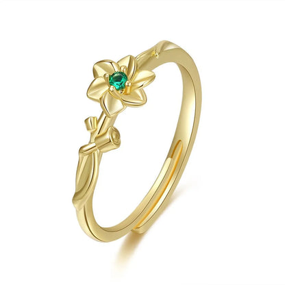 Copper 14K Gold Plated Twist Inlay Flower Birthstone Zircon Adjustable Ring