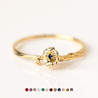 Copper 14K Gold Plated Twist Inlay Flower Birthstone Zircon Adjustable Ring