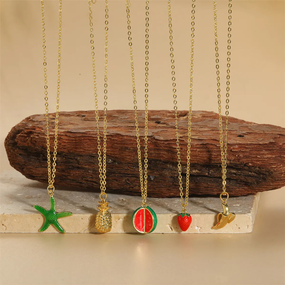 Copper 14K Gold Plated Vintage Style Simple Style Commute Fruit Enamel Pendant Necklace