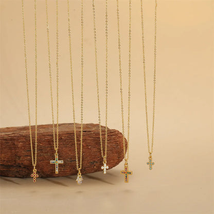 Copper 14K Gold Plated Vintage Style Simple Style Commute Inlay Cross Palm Zircon Pendant Necklace