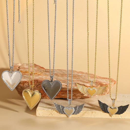 Copper 14K Gold Plated Vintage Style Simple Style Commute Inlay Heart Shape Wings Zircon Pendant Necklace