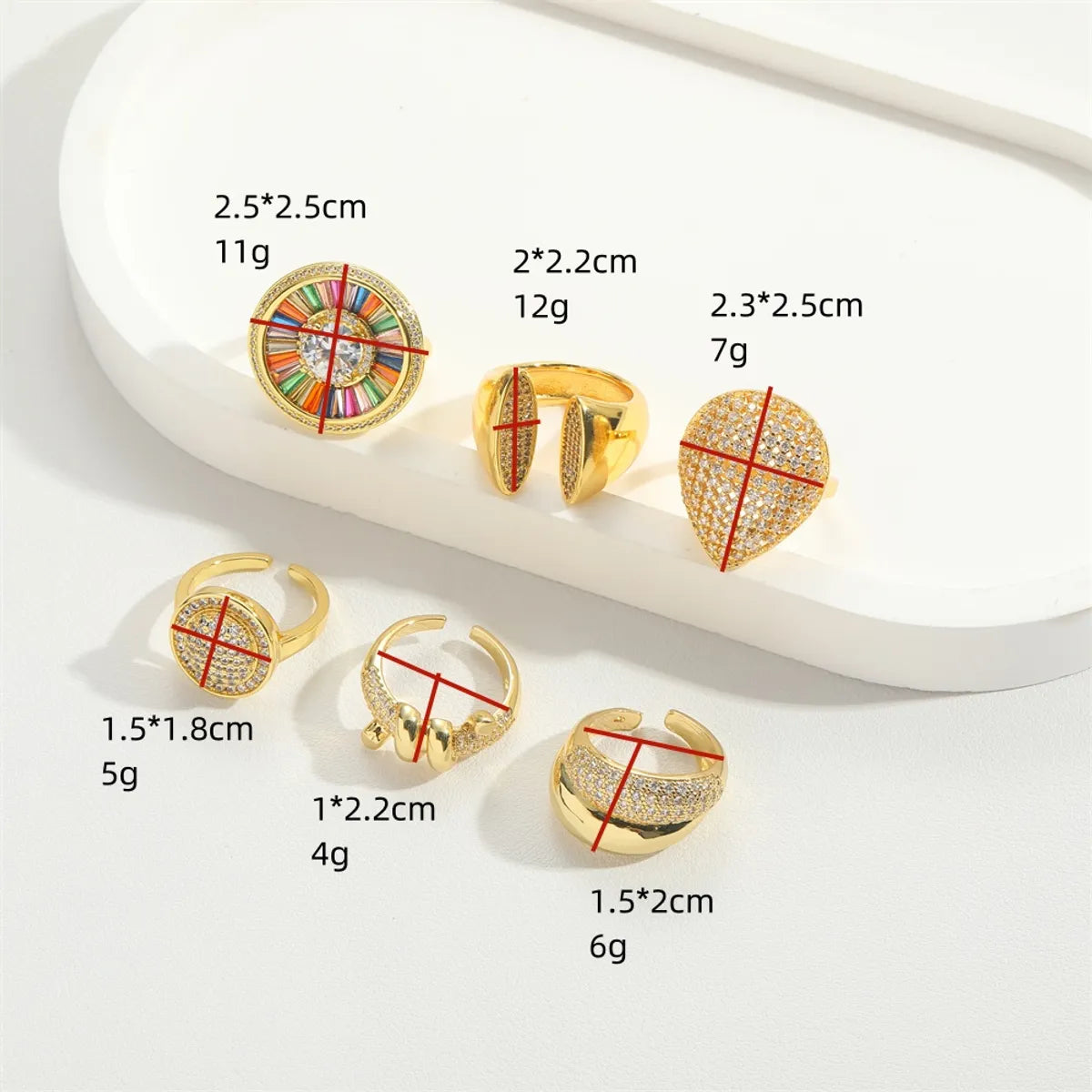 Copper 14K Gold Plated Vintage Style Simple Style Commute Inlay Round Solid Color Zircon Open Rings