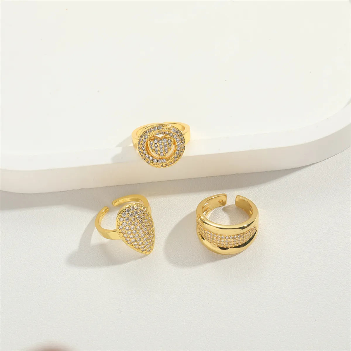 Copper 14K Gold Plated Vintage Style Simple Style Commute Plating Inlay Heart Shape Zircon Open Rings