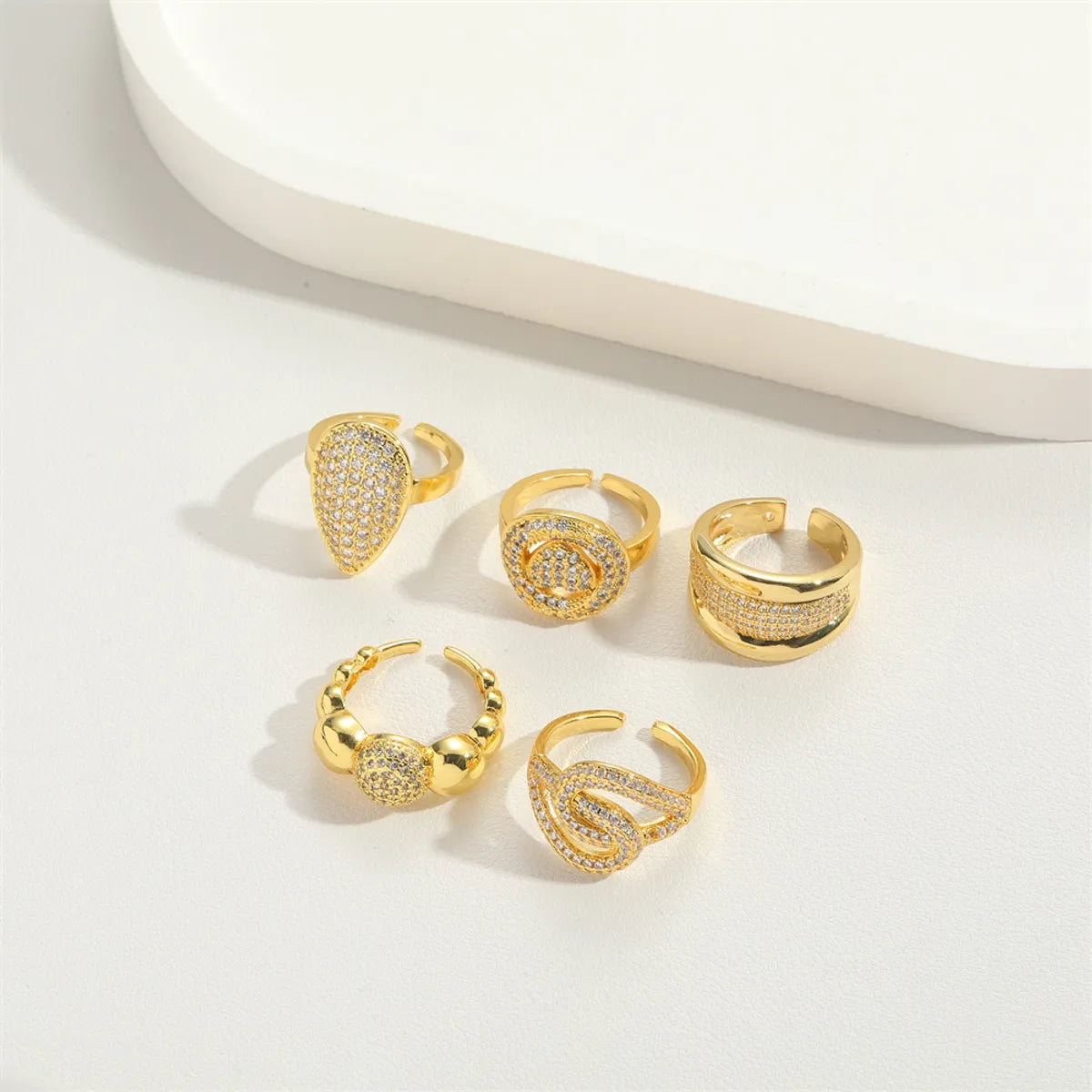 Copper 14K Gold Plated Vintage Style Simple Style Commute Plating Inlay Heart Shape Zircon Open Rings