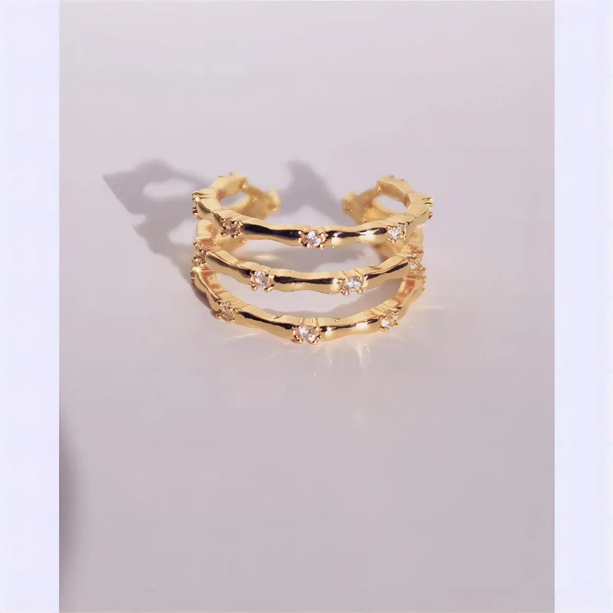 Copper 16K Gold Plated Retro Hollow Out Solid Color Open Rings