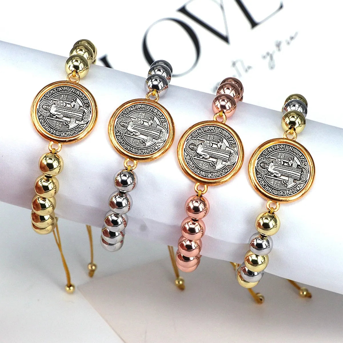 Copper 18K Gold Beaded Round Drawstring Bracelets