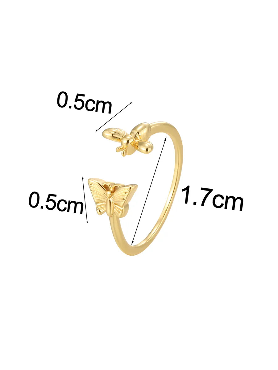 Copper 18K Gold Plated Animal Moon Leaves Open Rings