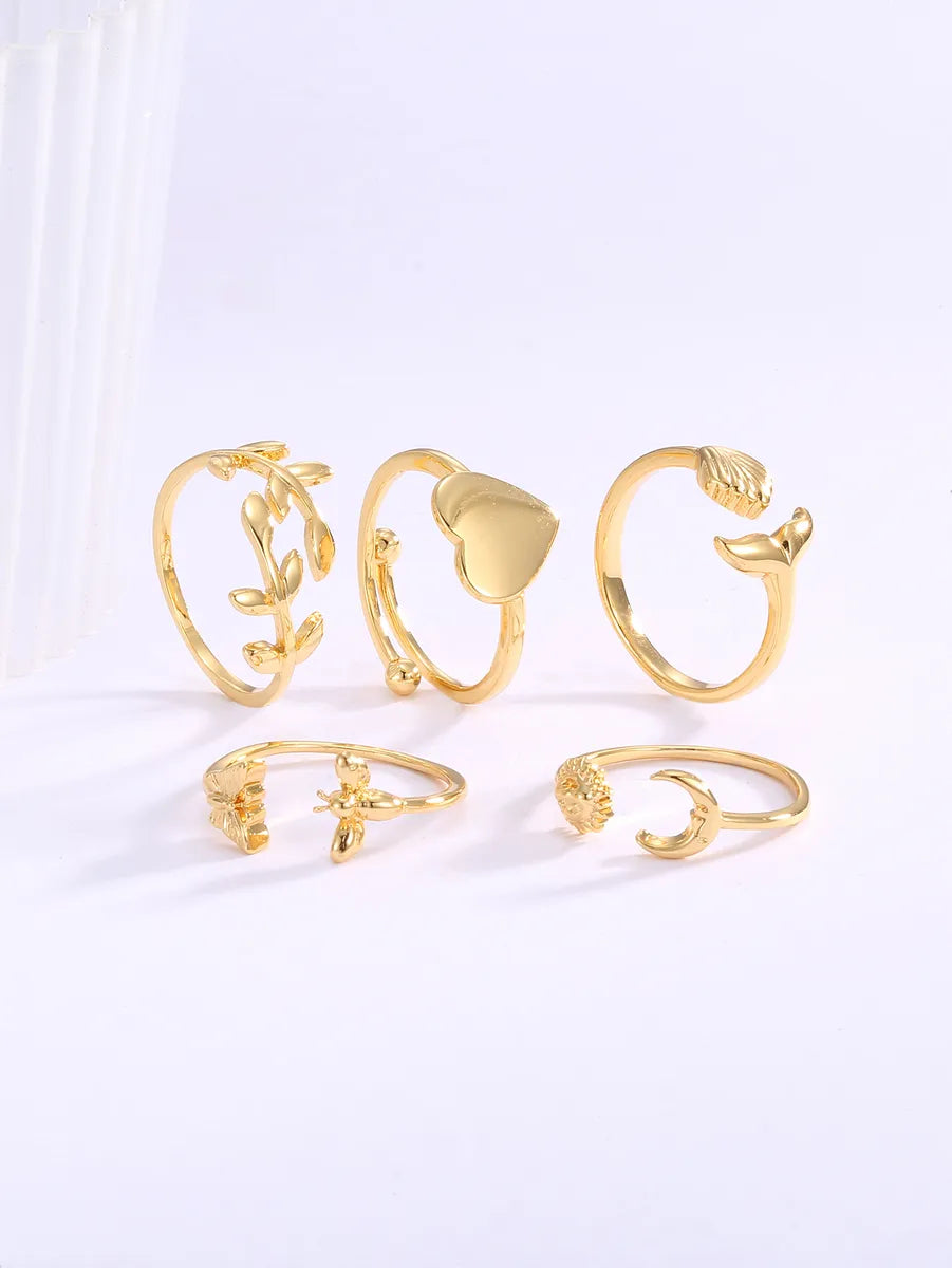 Copper 18K Gold Plated Animal Moon Leaves Open Rings