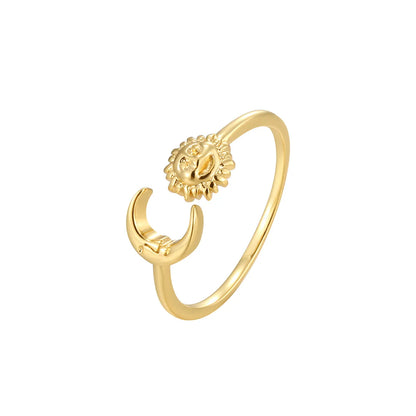 Copper 18K Gold Plated Animal Moon Leaves Open Rings