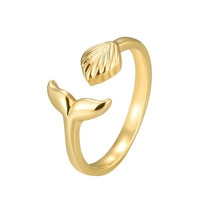 Copper 18K Gold Plated Animal Moon Leaves Open Rings