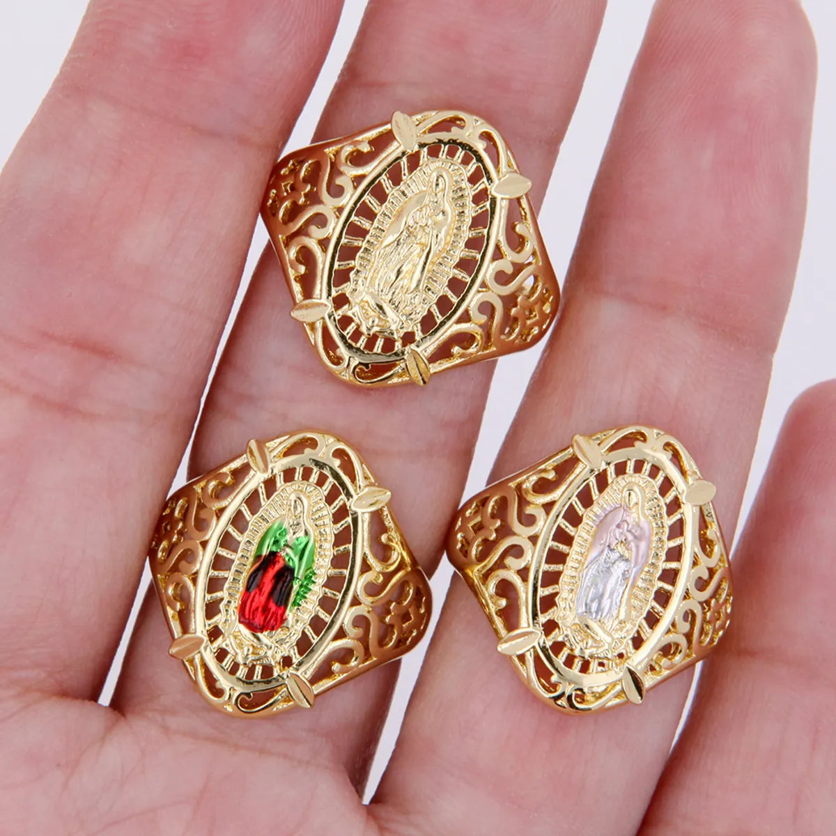 Copper 18K Gold Plated Artistic Cool Style Enamel Plating Solid Color Wide Band Rings