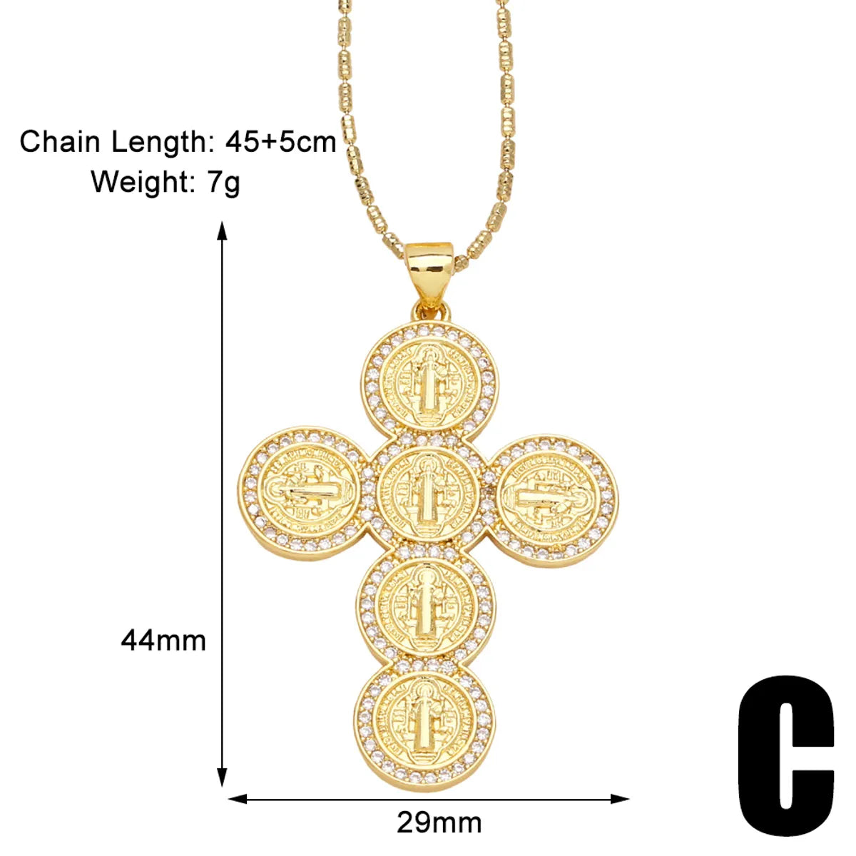 Copper 18K Gold Plated Basic Classic Style Commute Plating Inlay Cross Round Zircon Pendant Necklace