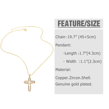 Copper 18K Gold Plated Basic Classic Style Commute Plating Inlay Cross Round Zircon Pendant Necklace