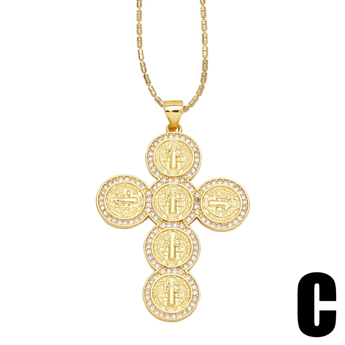 Copper 18K Gold Plated Basic Classic Style Commute Plating Inlay Cross Round Zircon Pendant Necklace