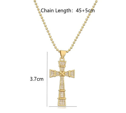 Copper 18K Gold Plated Basic Cross Inlay Zircon Pendant Necklace