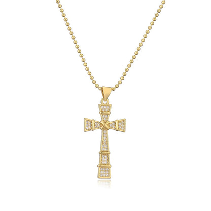 Copper 18K Gold Plated Basic Cross Inlay Zircon Pendant Necklace