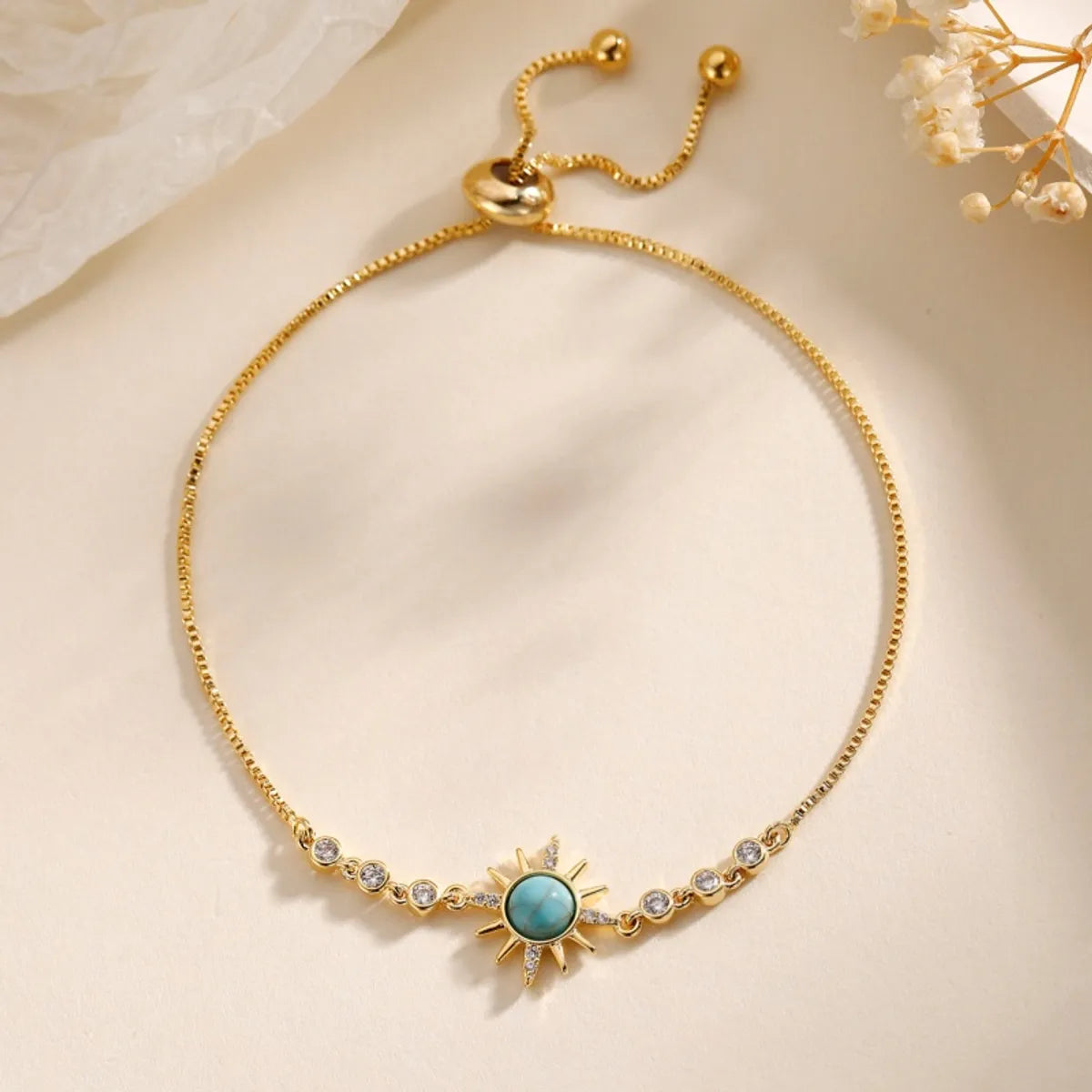 Copper 18K Gold Plated Basic Modern Style Classic Style Plating Inlay Sun Turquoise Zircon Bracelets