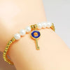 Copper 18K Gold Plated Beaded Enamel Pearl Key Bracelets