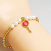 Copper 18K Gold Plated Beaded Enamel Pearl Key Bracelets