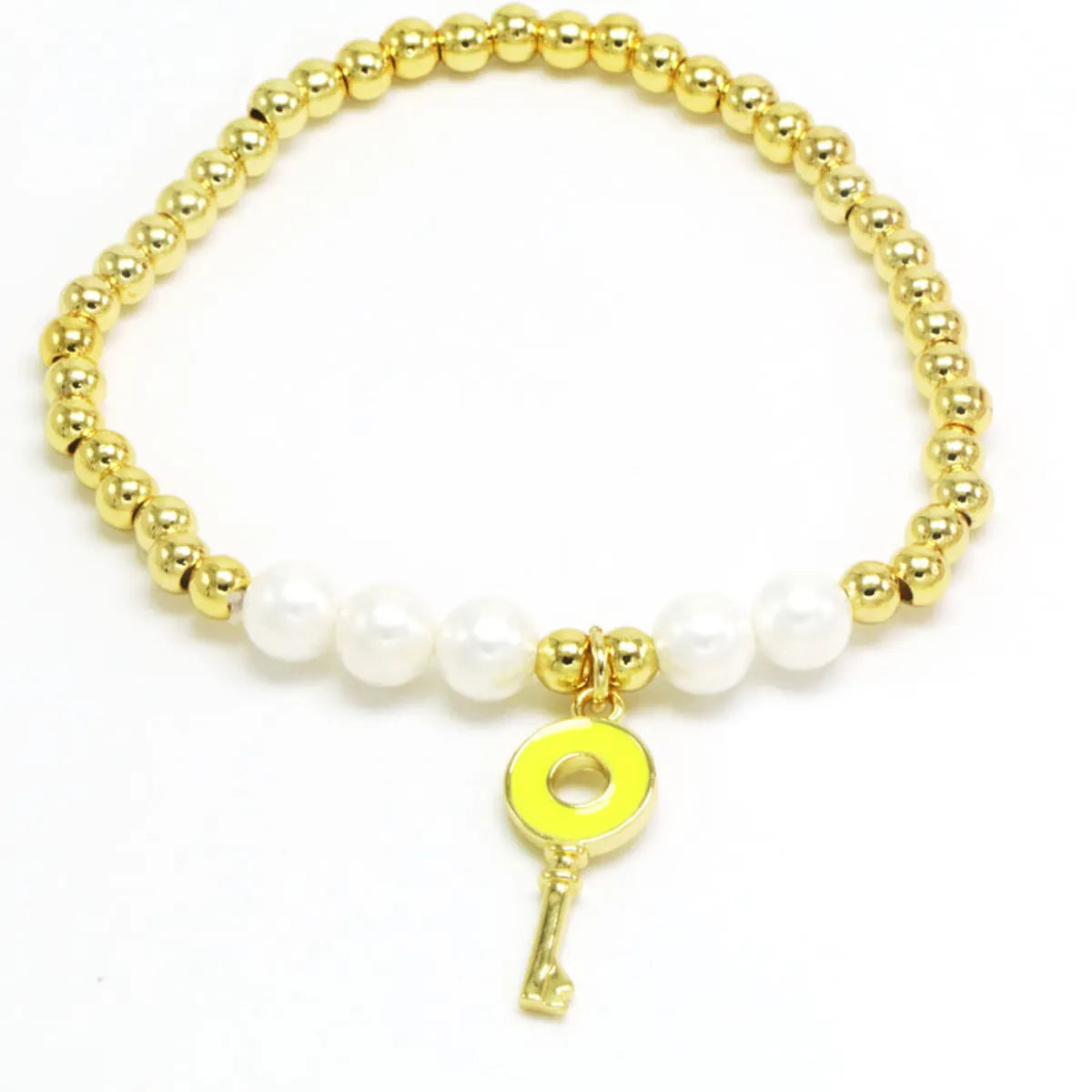 Copper 18K Gold Plated Beaded Enamel Pearl Key Bracelets