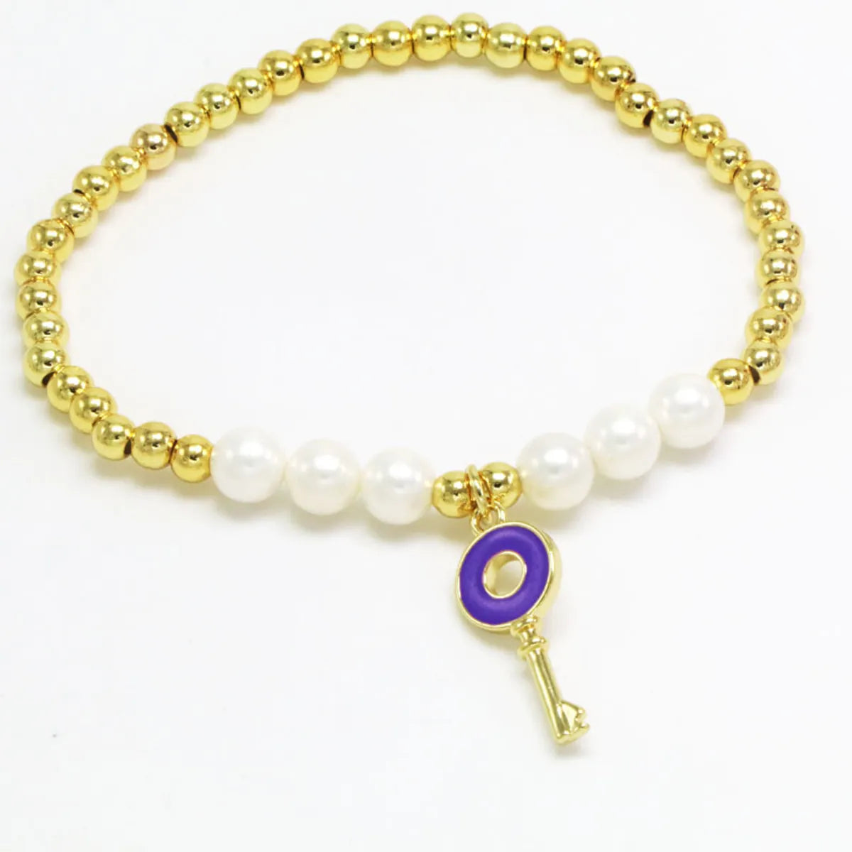 Copper 18K Gold Plated Beaded Enamel Pearl Key Bracelets