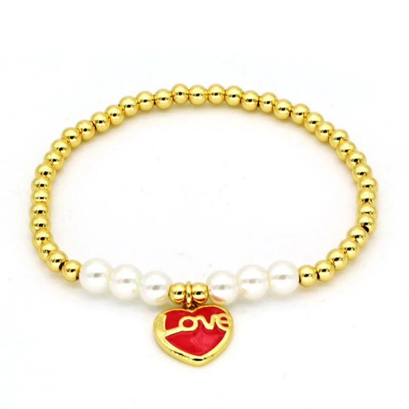 Copper 18K Gold Plated Beaded Heart Shape Eye Bracelets