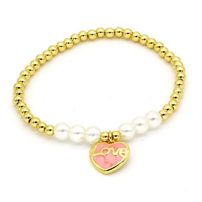 Copper 18K Gold Plated Beaded Heart Shape Eye Bracelets