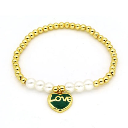 Copper 18K Gold Plated Beaded Heart Shape Eye Bracelets