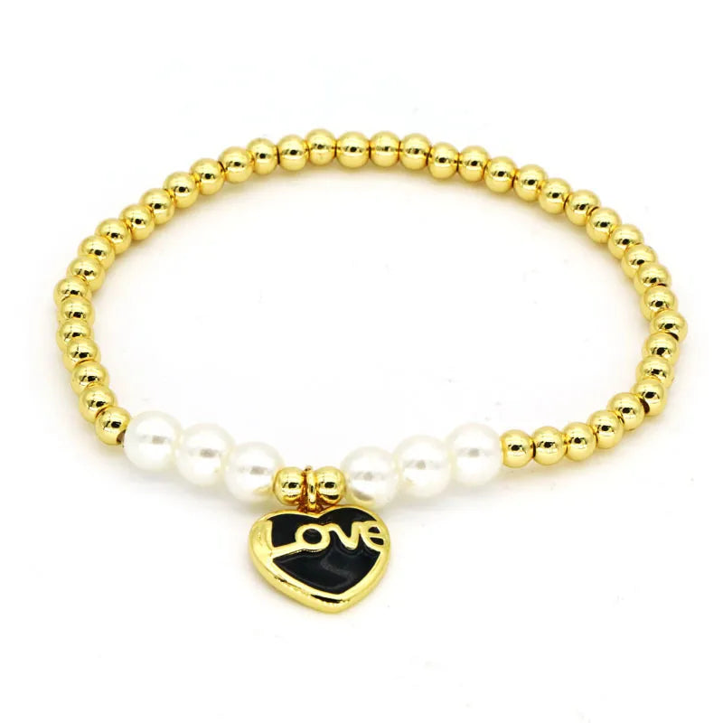 Copper 18K Gold Plated Beaded Heart Shape Eye Bracelets