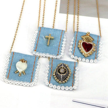 Copper 18K Gold Plated Beaded Plating Cross Heart Shape Necklace