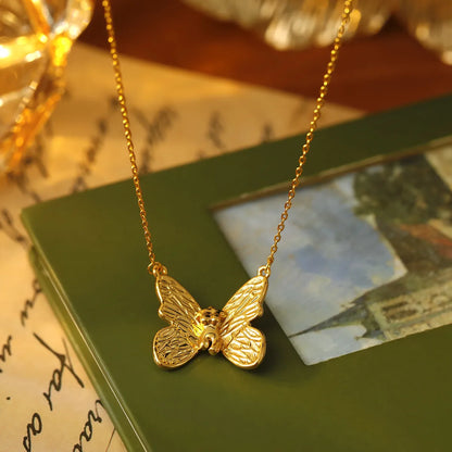 Copper 18K Gold Plated Butterfly Body Pendant Necklace