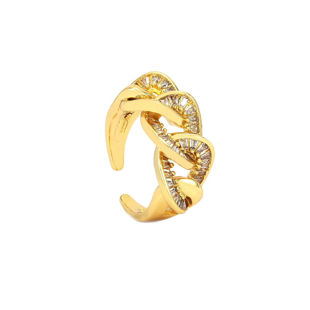 Copper 18K Gold Plated Casual Commute Hollow Out Inlay Infinity Zircon Rings