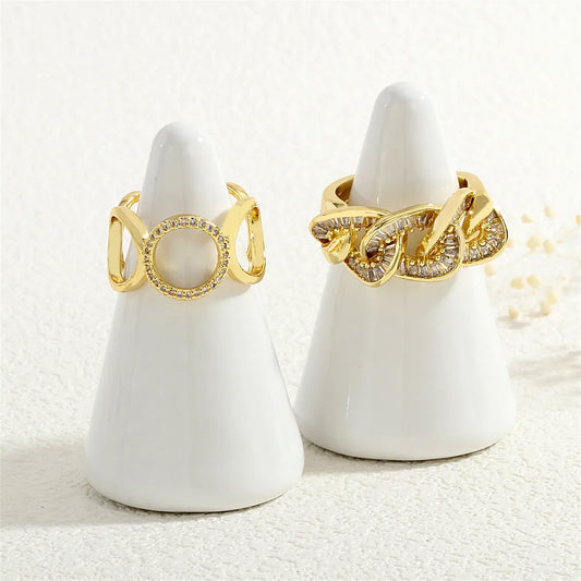 Copper 18K Gold Plated Casual Commute Hollow Out Inlay Infinity Zircon Rings