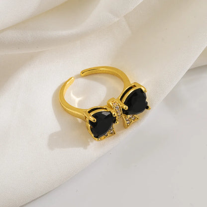 Copper 18K Gold Plated Casual Cute Commute Inlay Bow Knot Zircon Open Rings