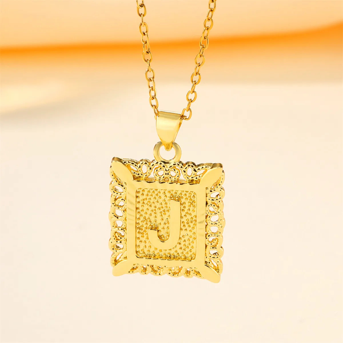 Copper 18K Gold Plated Casual Hollow Out Letter Pendant Necklace