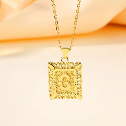 Copper 18K Gold Plated Casual Hollow Out Letter Pendant Necklace