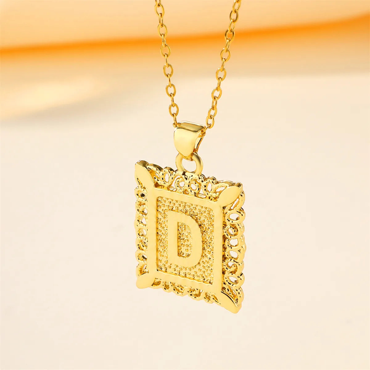 Copper 18K Gold Plated Casual Hollow Out Letter Pendant Necklace