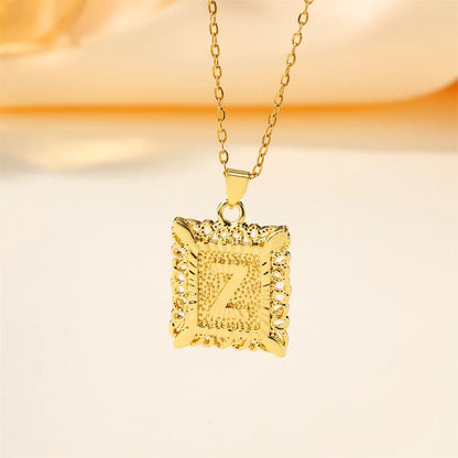 Copper 18K Gold Plated Casual Hollow Out Letter Pendant Necklace