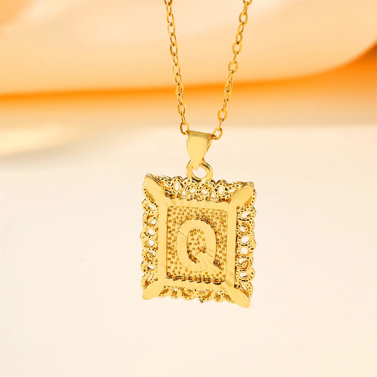 Copper 18K Gold Plated Casual Hollow Out Letter Pendant Necklace