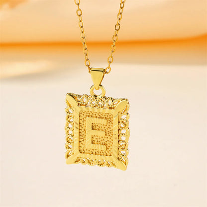 Copper 18K Gold Plated Casual Hollow Out Letter Pendant Necklace