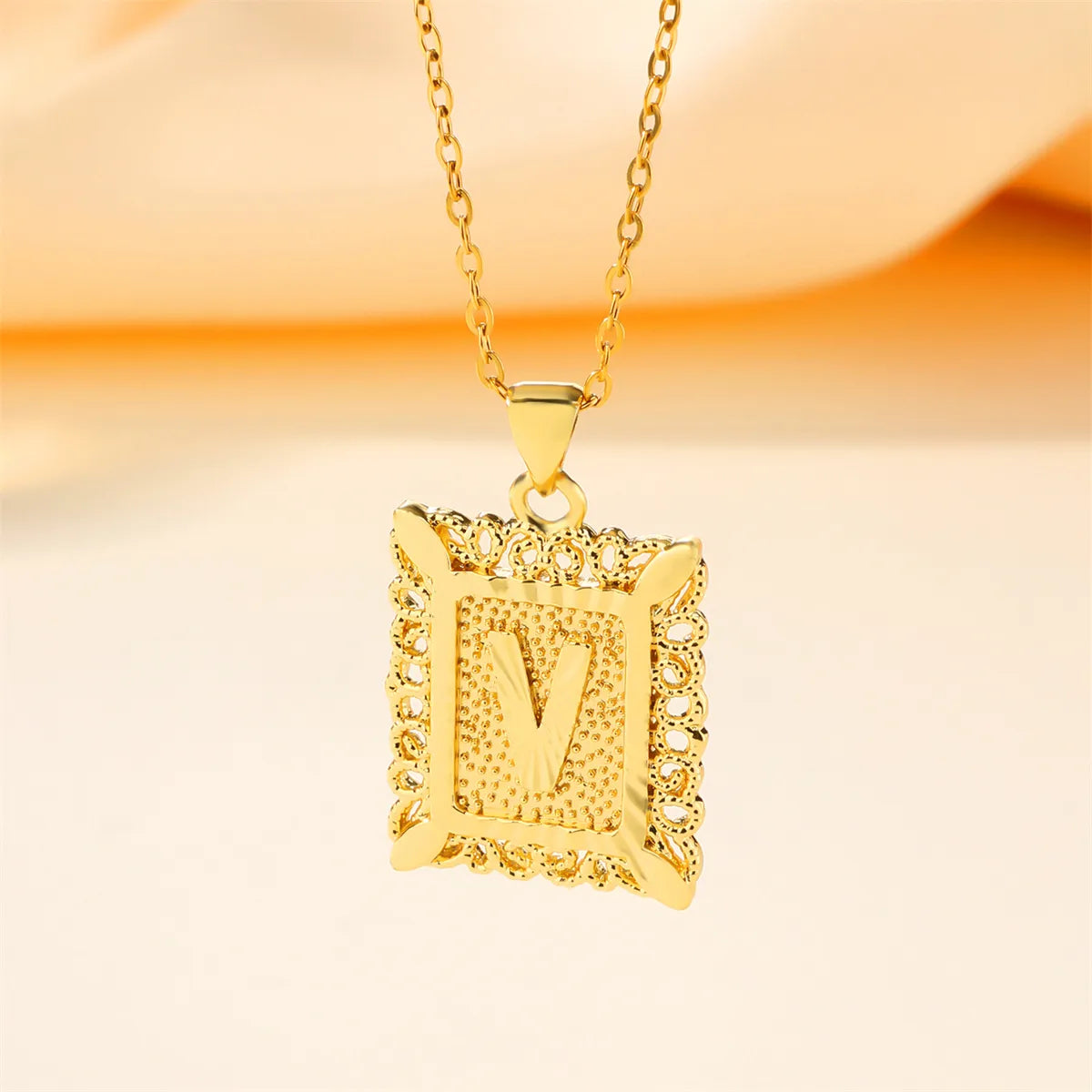 Copper 18K Gold Plated Casual Hollow Out Letter Pendant Necklace